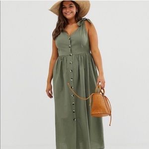 ASOS Curve Olive shoulder tie dress